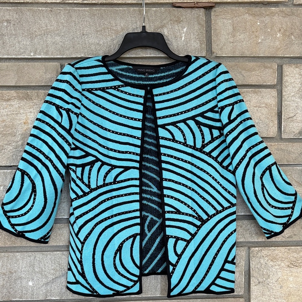 Ming Wang Black and Blue Textured Knit